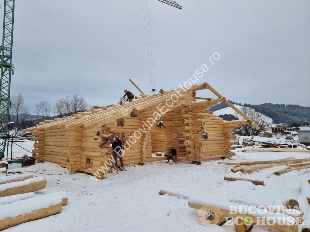 Cabana lemn rotund Tudose Iași 120 mp